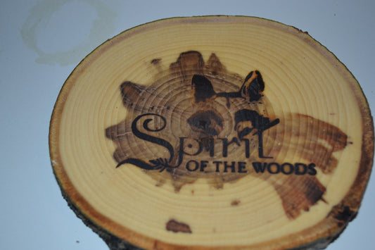 Balm of Gilead Log Coasters Set of Six With Wood Burned Spirit of the Woods Logo Set of Six