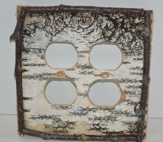 Birch Bark Switch Plate, Receptacle and Rocker Plate with Sticks