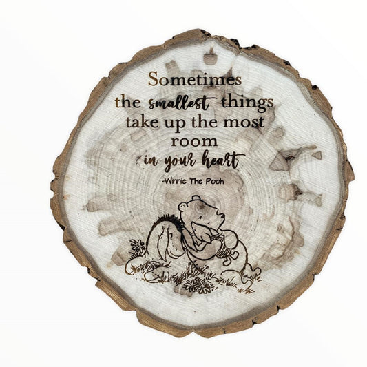 Baby Shower gift, on a beautiful Wood Slice 8"-9" diameter x 1" Thick with Wall Hanger