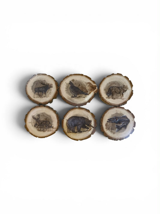 Balm of Gilead Log Slices Wild Life Engraved Set of Six