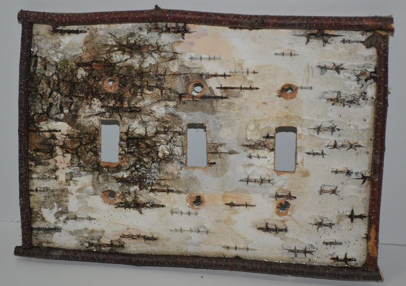 Birch Bark Switch Plate, Receptacle and Rocker Plate with Sticks