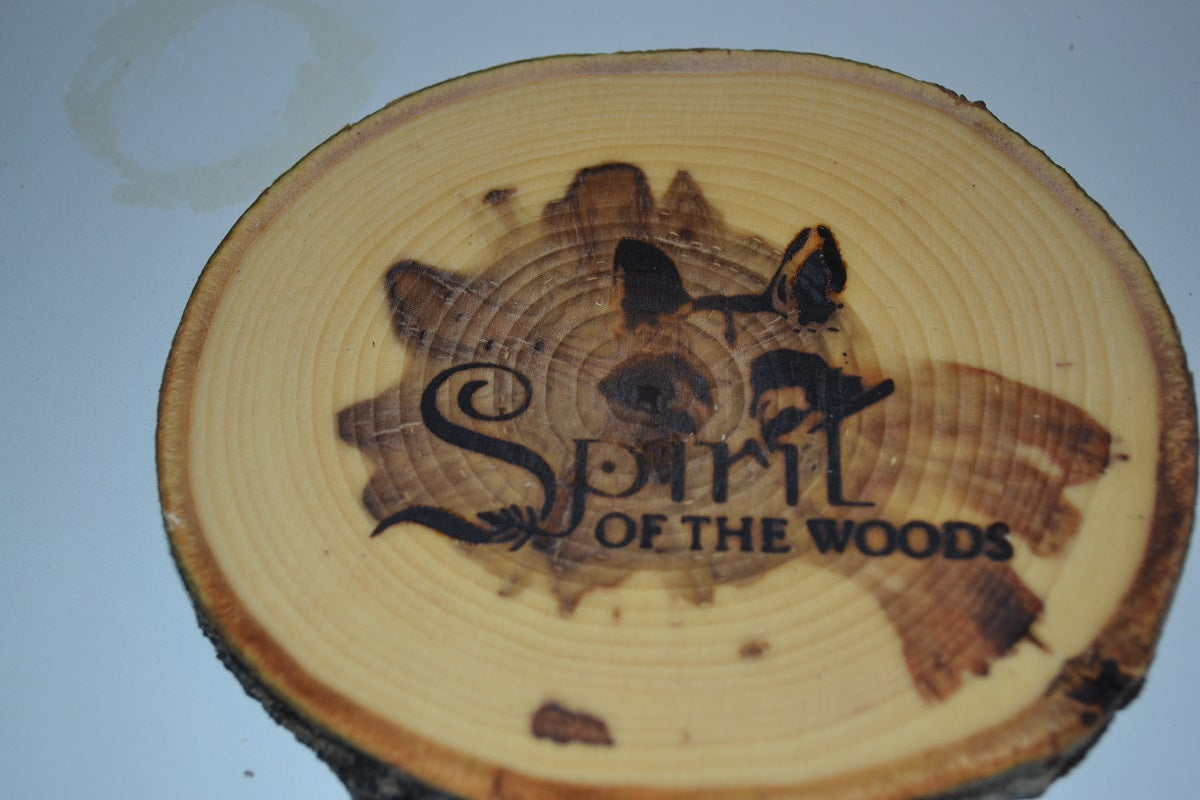 Wood Slice Magnets Set of 4 With Wood Burned Spirit of the Woods Logo