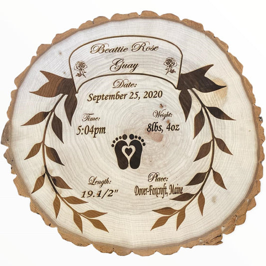 Baby's Birth Announcement Wood Slice Engraving