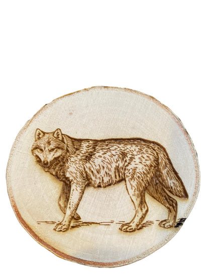 Engraved Birch Log Slice Coasters North American Wildlife 3 1/2"-4 1/2" Diameter Set of Six