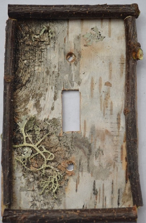 Birch Bark Switch Plate, Receptacle and Rocker Plate with Sticks