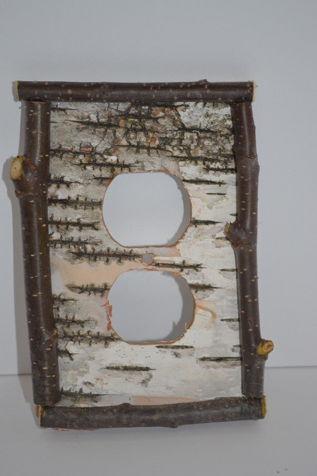 Birch Bark Switch Plate, Receptacle and Rocker Plate with Sticks