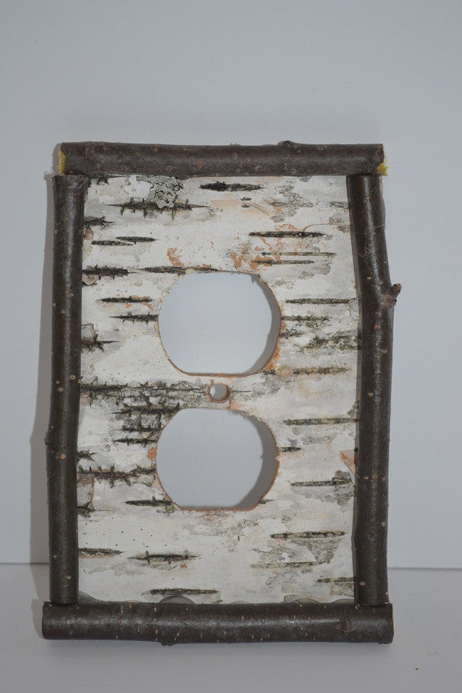 Birch Bark Switch Plate, Receptacle and Rocker Plate with Sticks