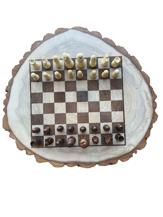 Wood Slice  Chess/Checkers with all pieces included Board Game