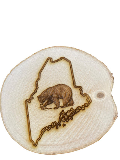 Engraved Birch Log Slice Coasters with your State and emblem Set of Six