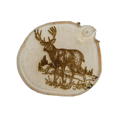 Engraved Birch Log Slice Coasters North American Wildlife 3 1/2"-4 1/2" Diameter Set of Six