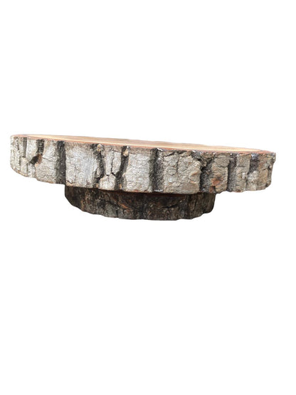 Rustic Wolf Engraved Lazy Susan Log Slice with Bark, Turn table with smooth ball Bearing action,