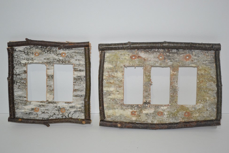 Birch Bark Switch Plate, Receptacle and Rocker Plate with Sticks