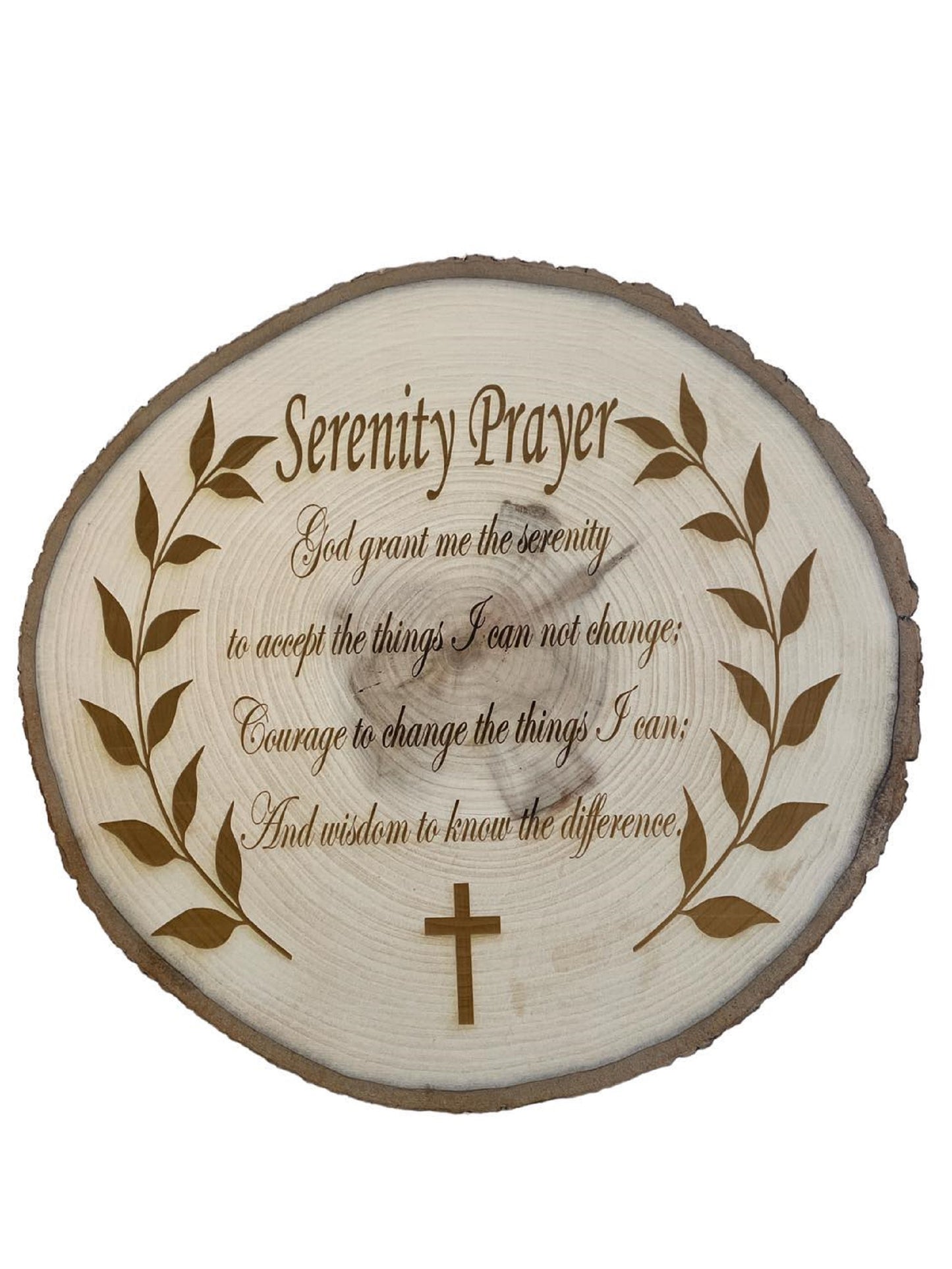 Serenity Prayer Engraved on a beautiful Wood Slice 9"-11" diameter x 1" Thick with Wall Hanger