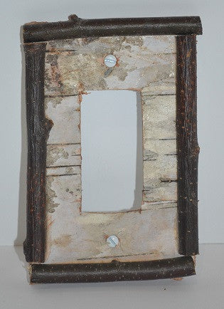 Birch Bark Switch Plate, Receptacle and Rocker Plate with Sticks