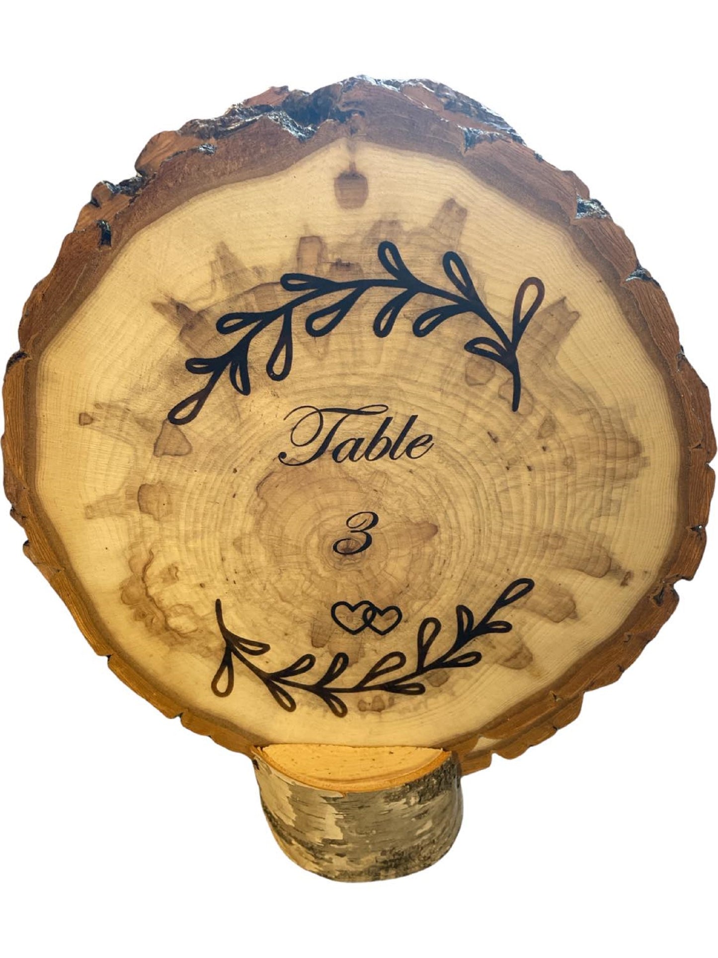 Engraved Table Markers with Wood Slices 7.5" to 9" Diameter with Log Stand Big Wood Slice
