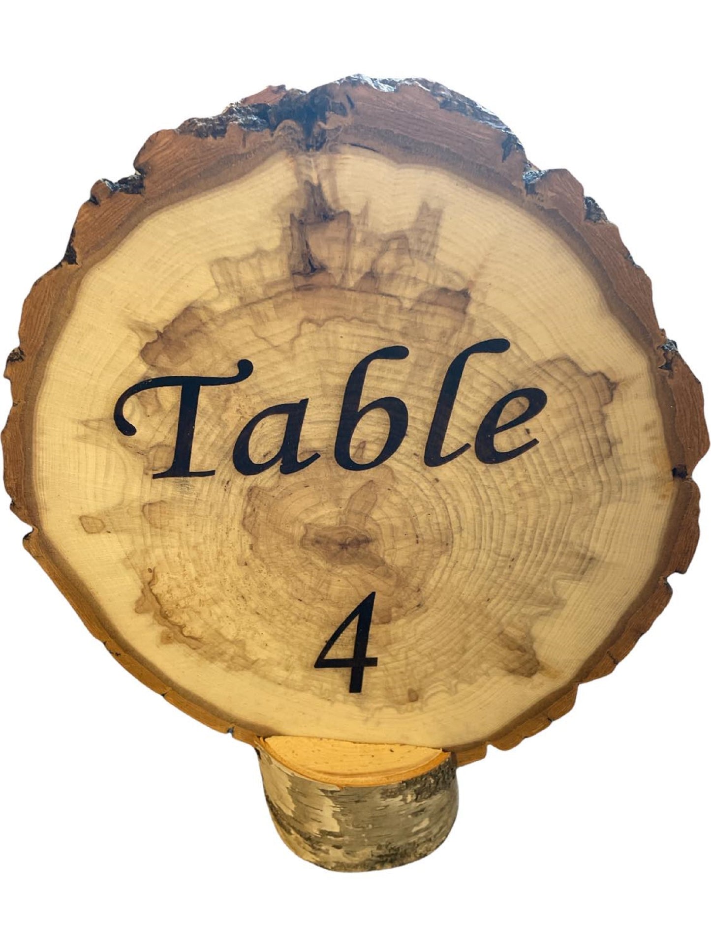 Engraved Table Markers with Wood Slices 7.5" to 9" Diameter with Log Stand Big Wood Slice
