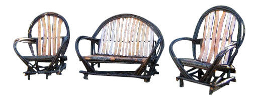 Rustic Twig Arm Chairs & Settee set of Three