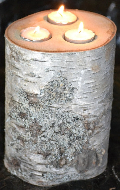 Birch Log Tea Light Candle holder  large with 3 Tea lights