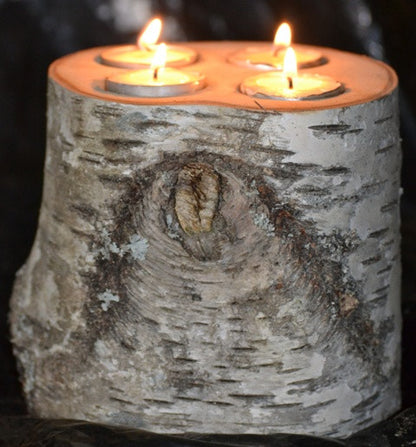 Birch Log Tea Light Candle holder-<p> large with 4 Tea lights