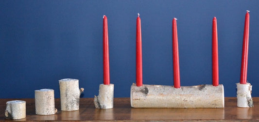 Birch Log Yule-Candle and Tea Light Set <p> 6 piece Birch Log Candle Set